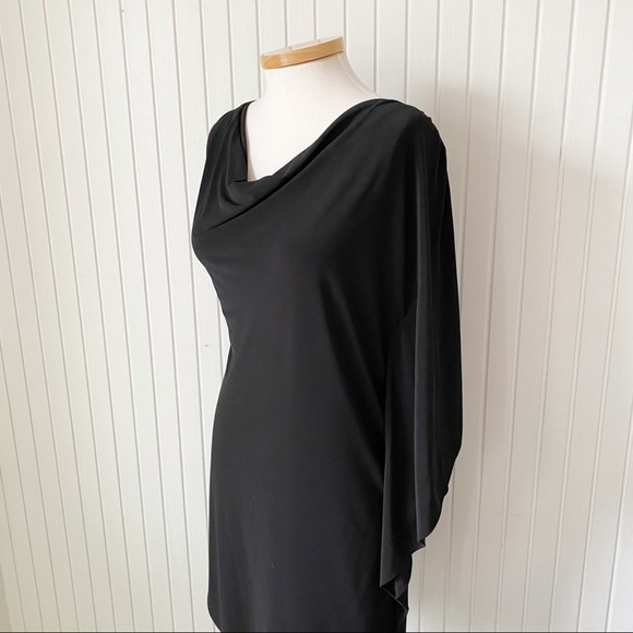NWT Eliza J Black Sheath Cocktail Party Dress with One Side Wing Sleeve Size 10 - Picture 11 of 16